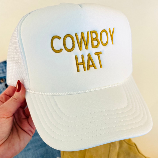 Cowboy Hat Foam Trucker Hat | Embroidery Detail | White