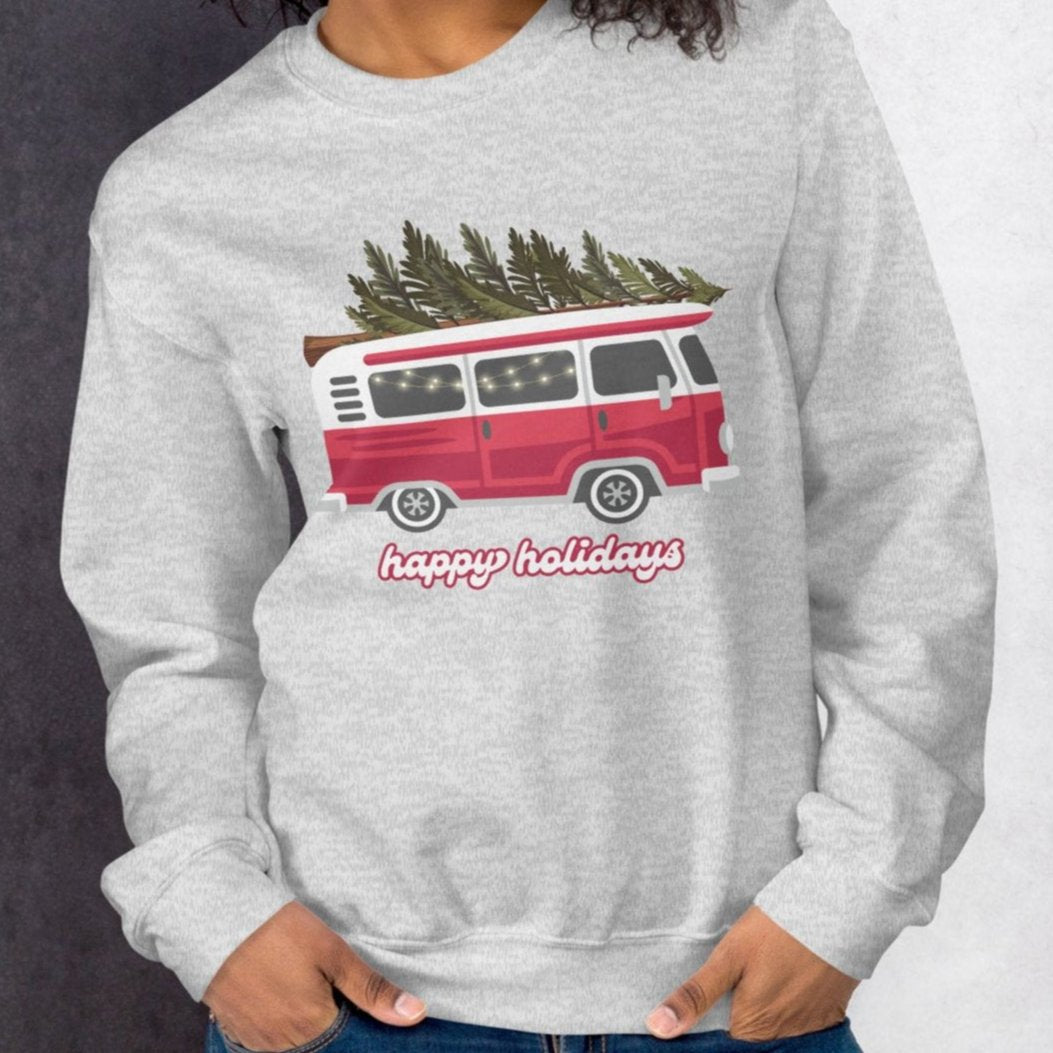 Happy Holidays Retro Crewneck | Unisex Sweatshirt | Light Grey