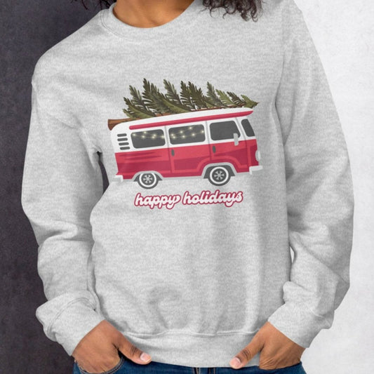 Happy Holidays Retro Crewneck | Unisex Sweatshirt | Light Grey