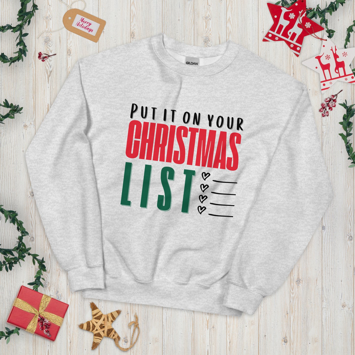 Put It On Your Christmas List Crewneck Sweatshirt | Light Grey