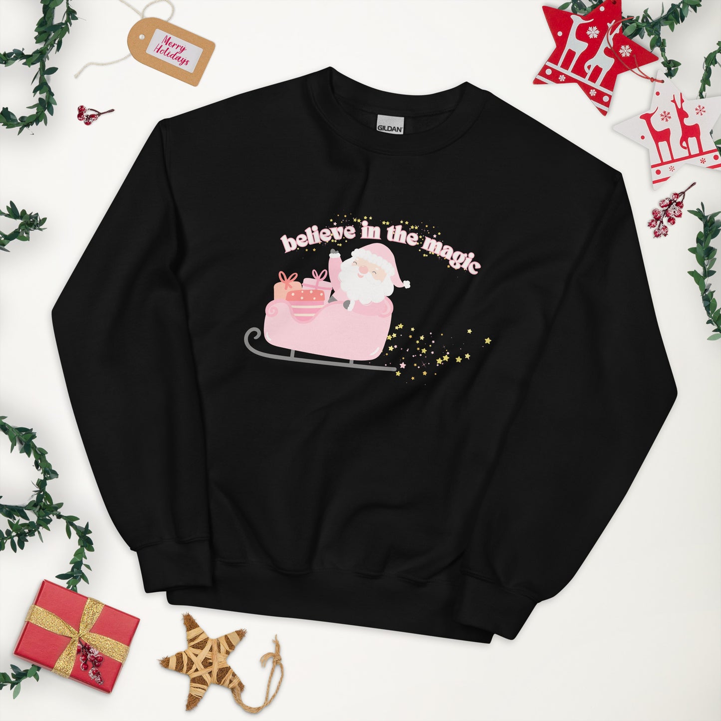 Believe In The Magic Santa Crewneck | Unisex Sweatshirt | Black