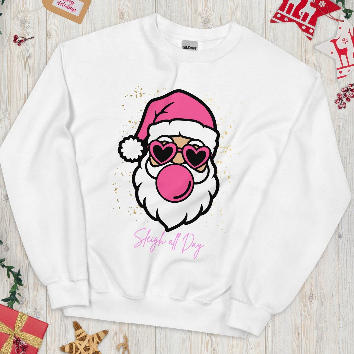 Sleigh All Day Santa Crewneck | Unisex Sweatshirt | White