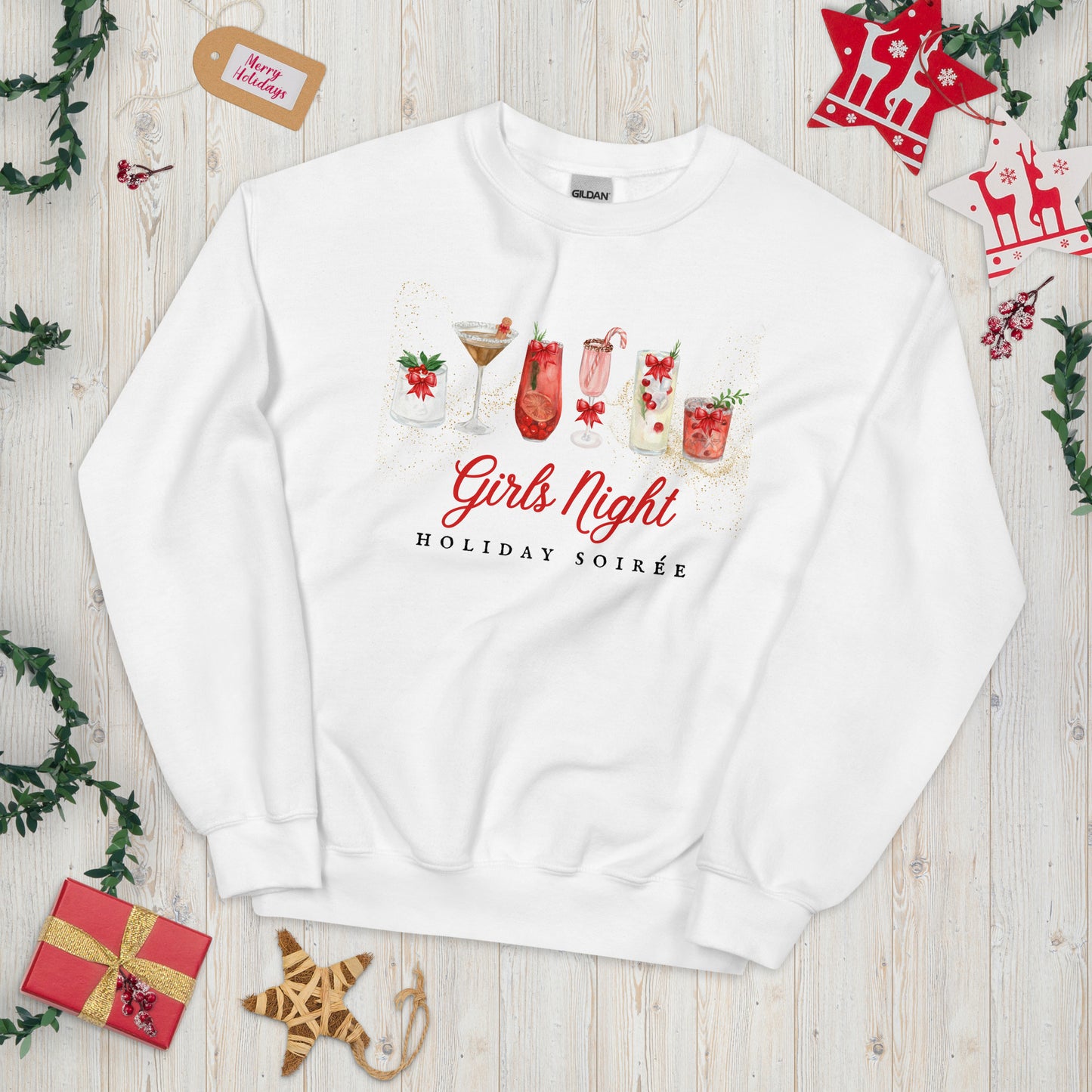 Girls Night Holiday Soirée Crewneck Sweatshirt | White