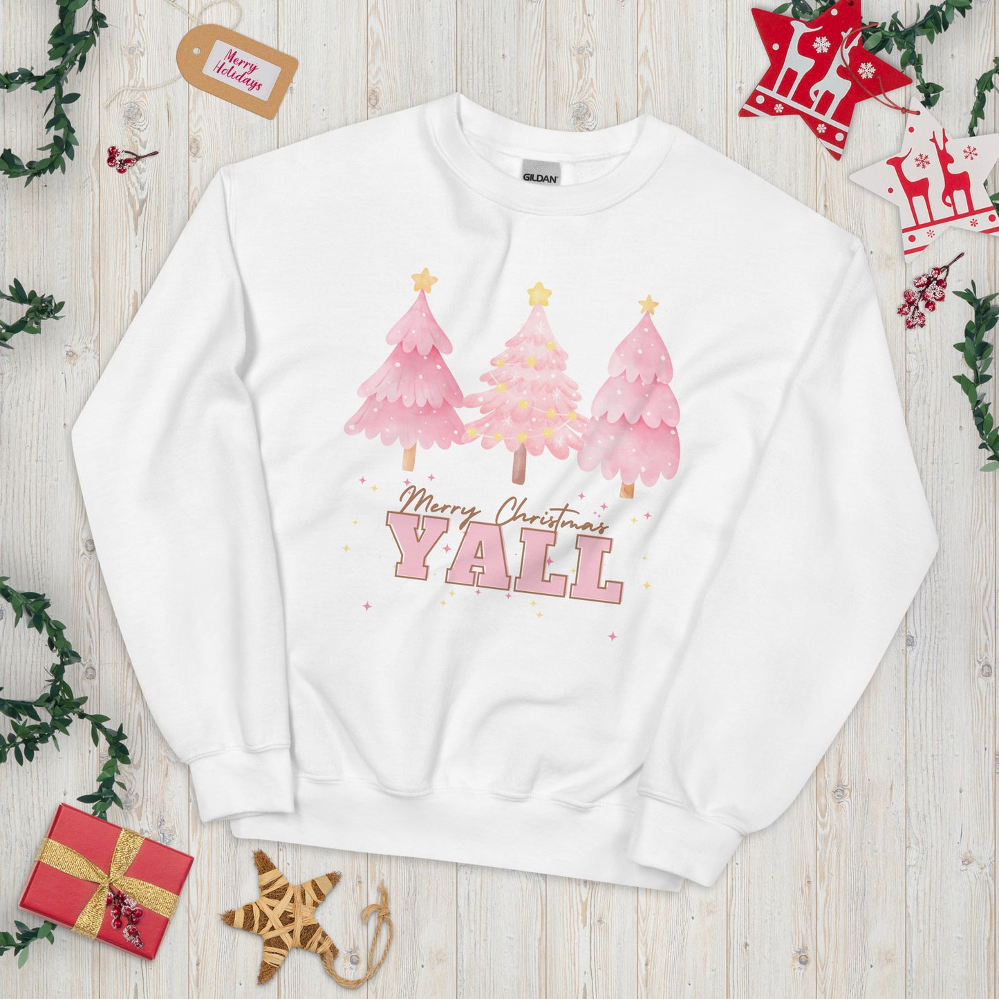 Merry Christmas Y'all Crewneck Sweatshirt | White