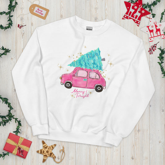 Merry and Bright Christmas Crewneck Sweatshirt | White