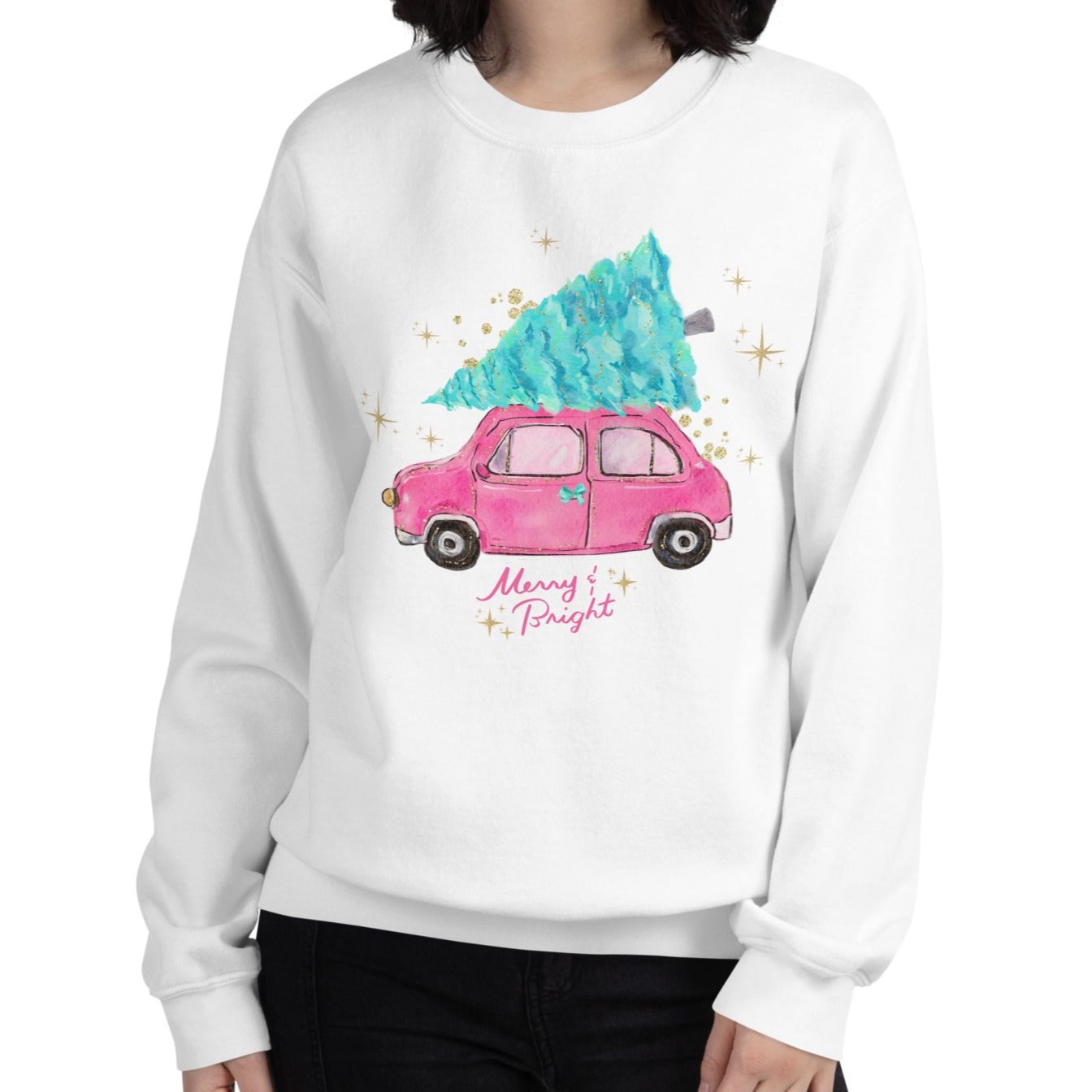 Merry and Bright Christmas Crewneck Sweatshirt | White