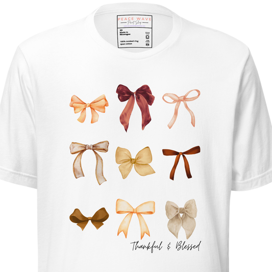 Thankful & Blessed Bow Tee | White