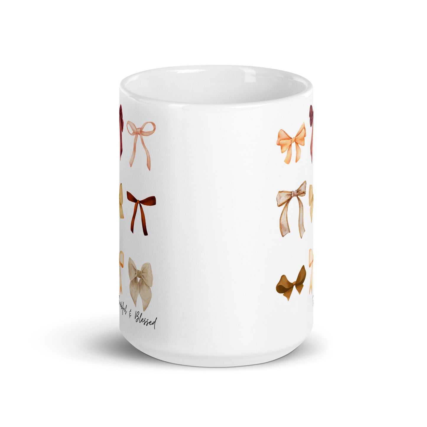 Thankful & Blessed Bow Mug | 15 oz | White