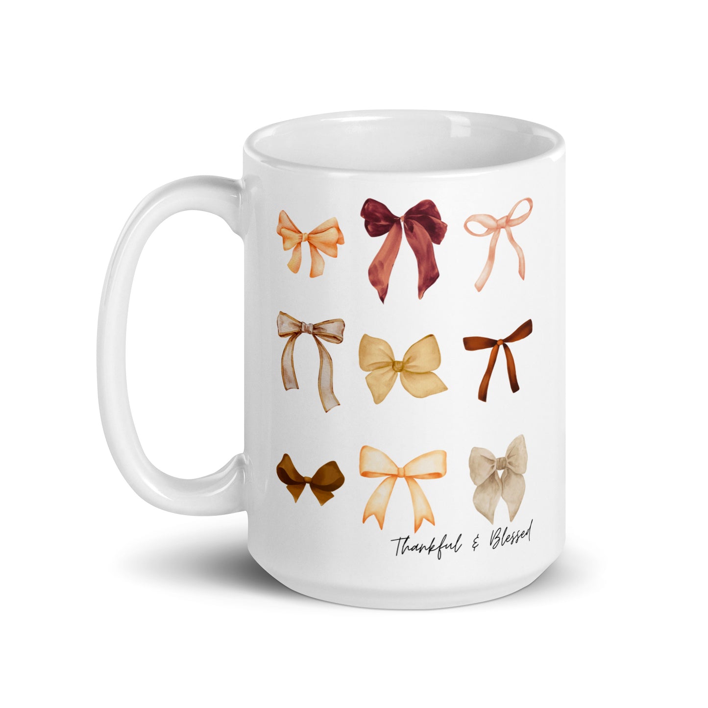 Thankful & Blessed Bow Mug | 15 oz | White