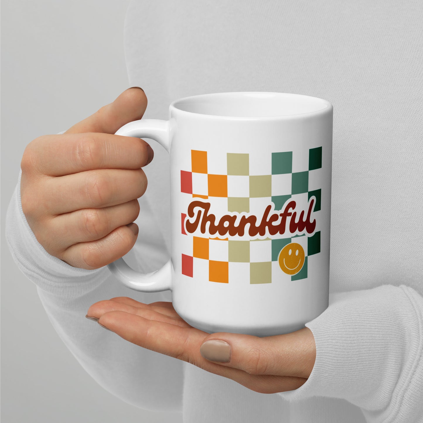 Thankful Smiley Mug | 15 oz | White