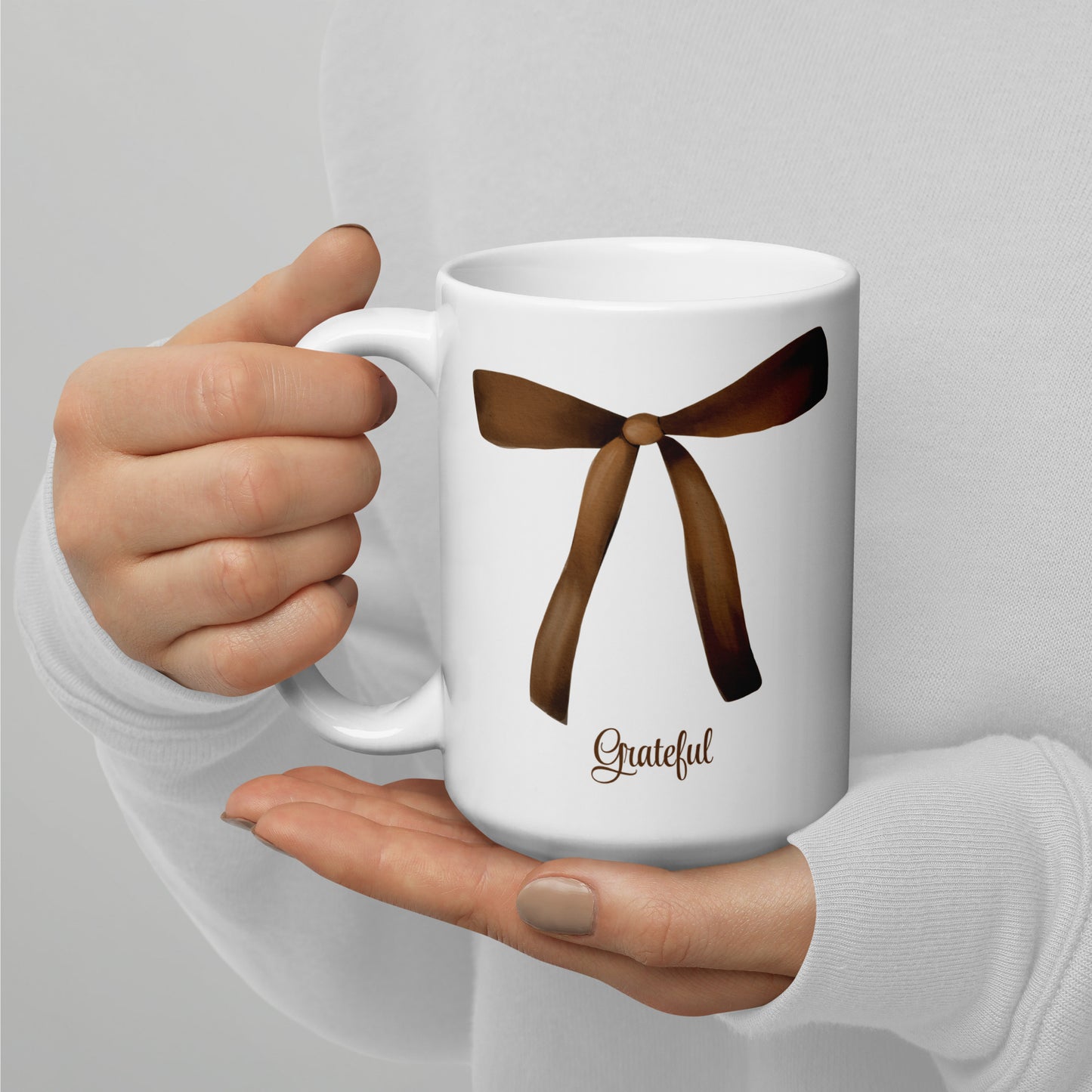 Thanksgiving Chocolate Bow Mug | 15 oz | White