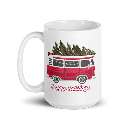 Happy Holidays Retro Mug | 15 oz | White