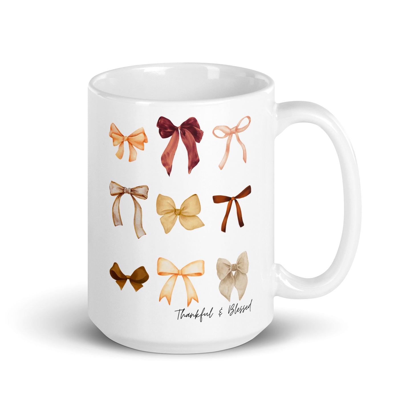 Thankful & Blessed Bow Mug | 15 oz | White